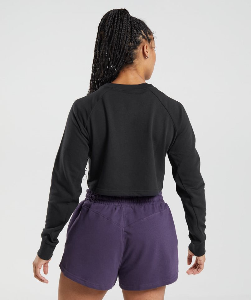 Women's Gymshark Legacy Cropped Sweatshirts Black | NZ 9QKZJW